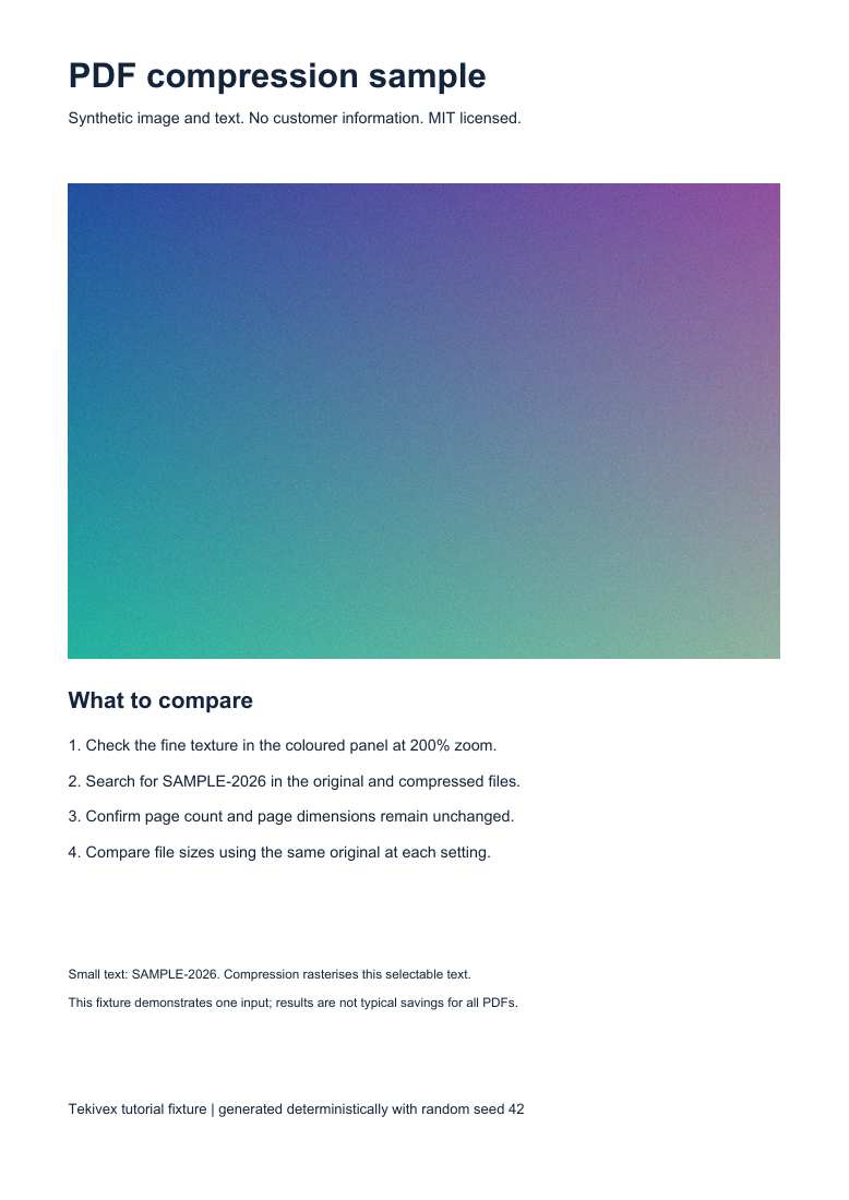 Original synthetic PDF page with a textured colour panel and selectable text
