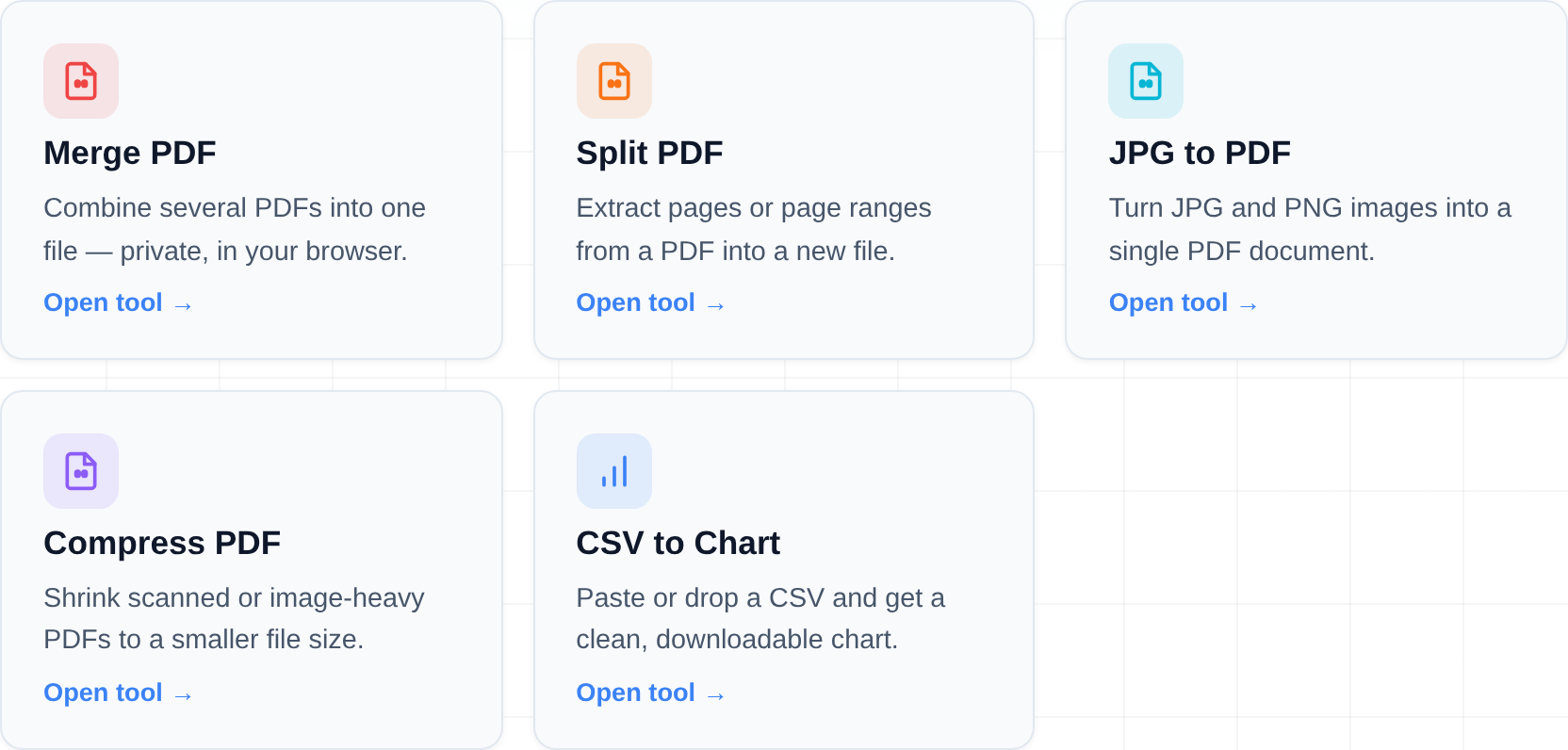 The Tekivex tools hub, a grid of cards for the free in-browser tools