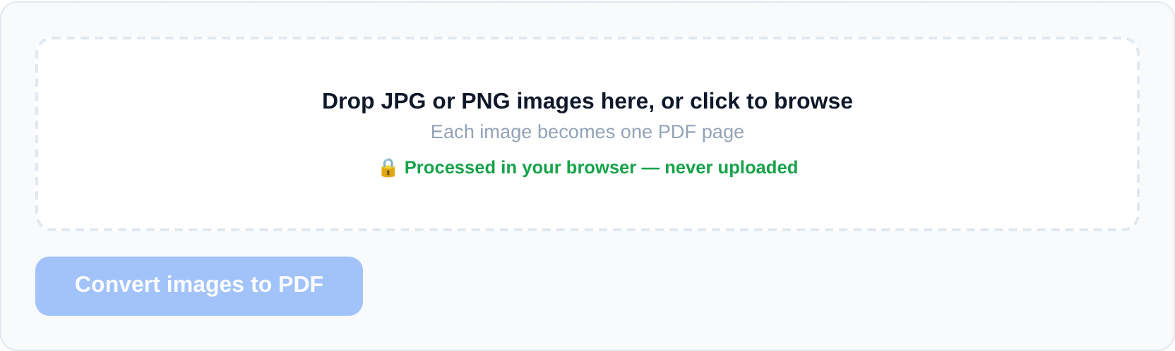 The JPG to PDF tool showing its drop area where you add images